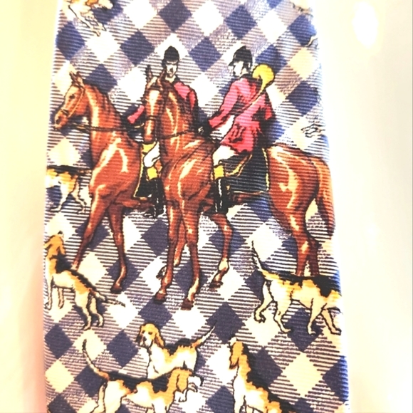 80s POLO Ralph Lauren Preppy HTF Fox Hunt HORSES Plaid Wide Collector Neck Tie - Picture 13 of 13